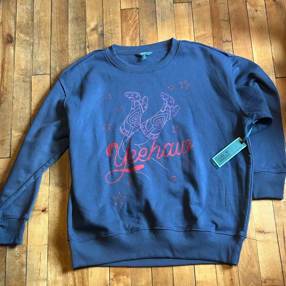 Terra & Sky Navy Crewneck Sweatshirt with Pink and Red Graphic